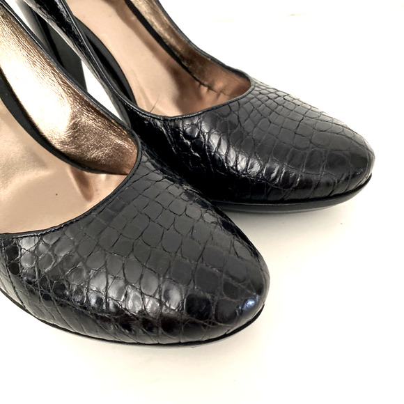 Bottega Veneta Pump Black Croc Leather Round Toe Slim Heel Italy Slip On 39 9 - Picture 4 of 12